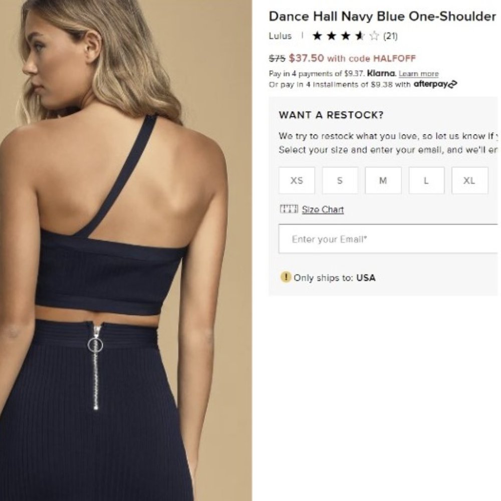 Lulu's Navy One-Shoulder Ribbed Crop Top - Picture 2 of 5